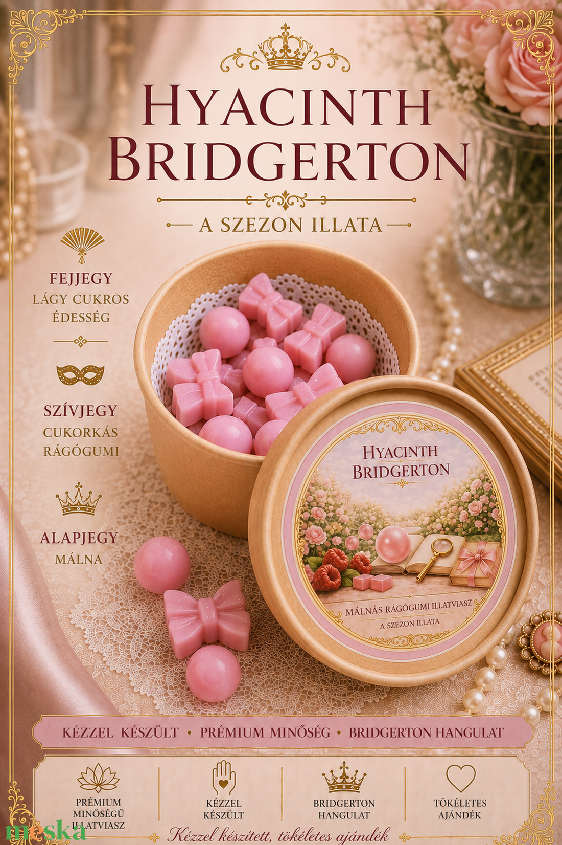 Hyacinth Bridgerton � Málnás rágógumi illatviasz - otthon & életmód - gyertya, illat, aroma - illatviasz - Meska.hu