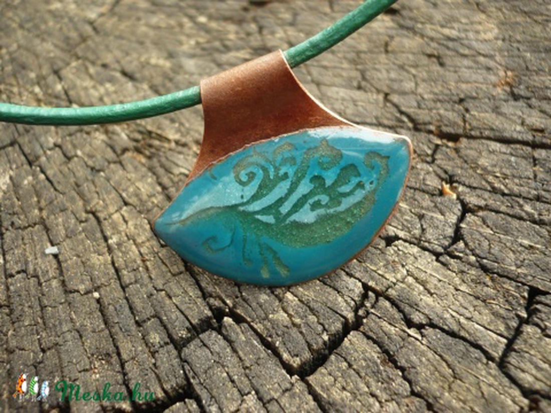 Szem alakú tűzzománc medál (tengerzöld) -  - Meska.hu