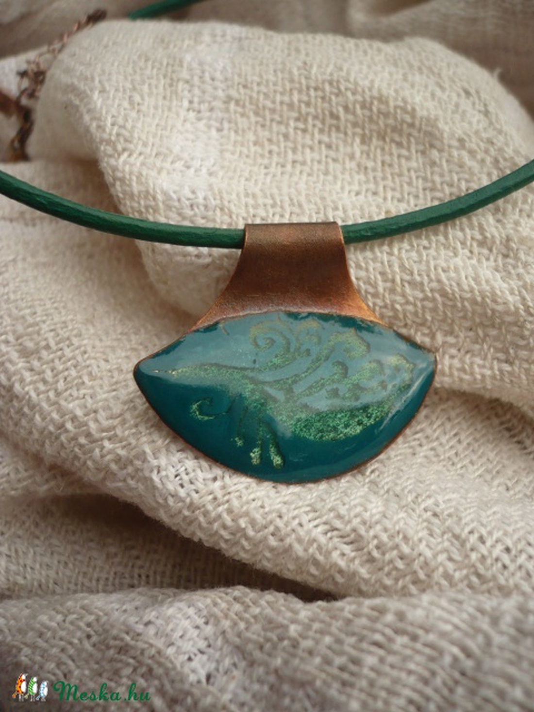 Szem alakú tűzzománc medál (tengerzöld) -  - Meska.hu