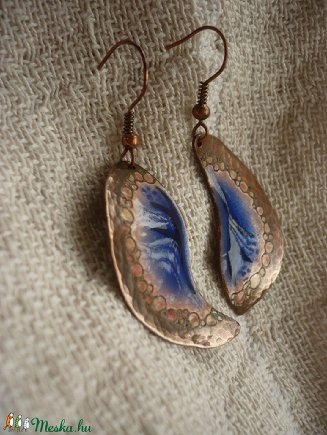 Kalapált szélű tűzzománc fülbevaló (sötétkék) -  - Meska.hu