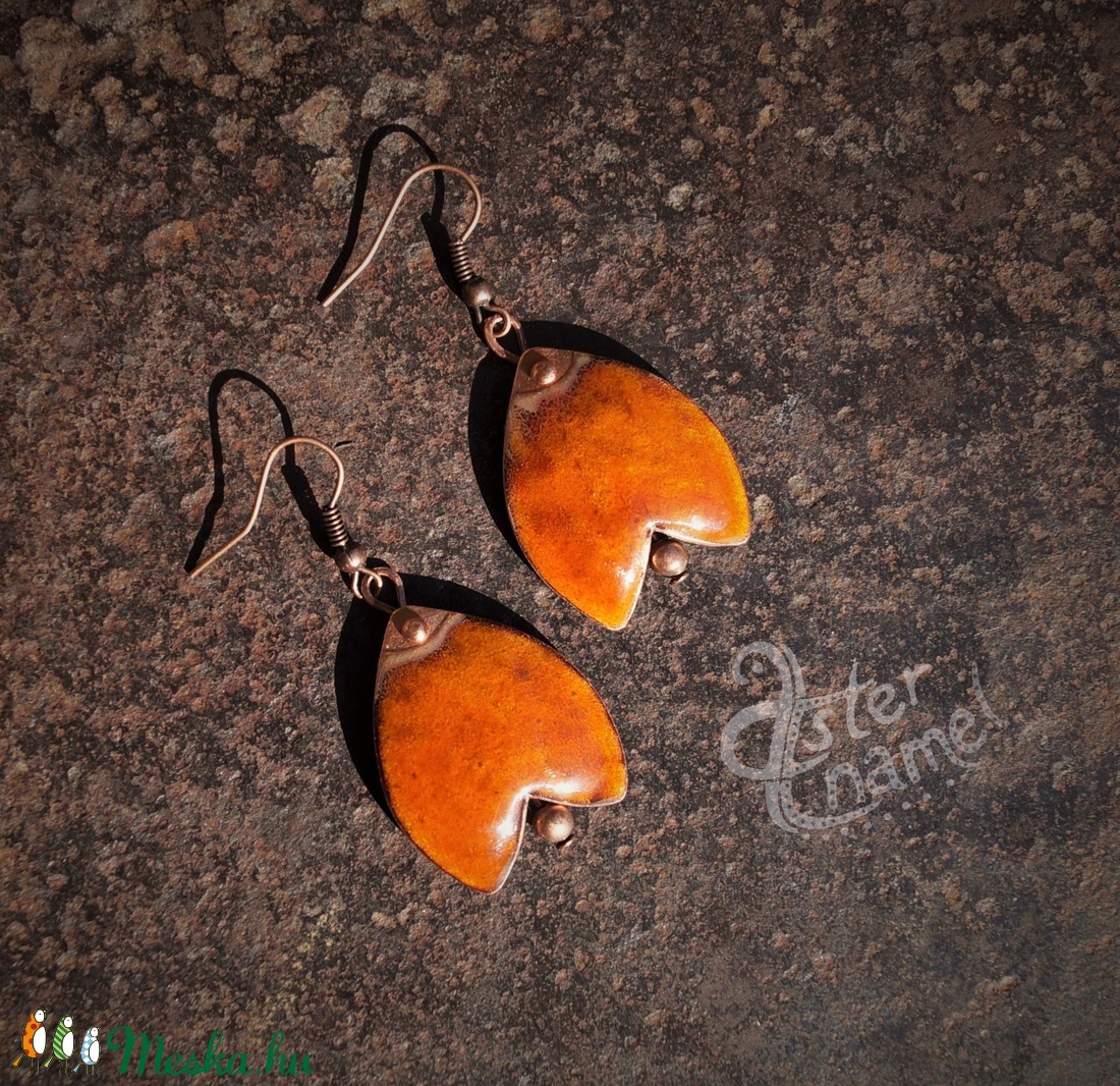 Tulipán formájú tűzzománc fülbevaló, nagy méretű, narancs - ékszer - fülbevaló - lógó fülbevaló - Meska.hu