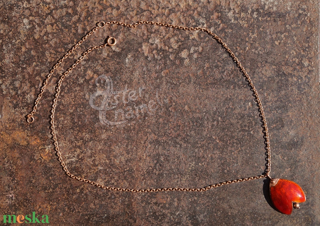 Tulipán formájú tűzzománc medál, nagy méretű, piros - ékszer - nyaklánc - medál - Meska.hu