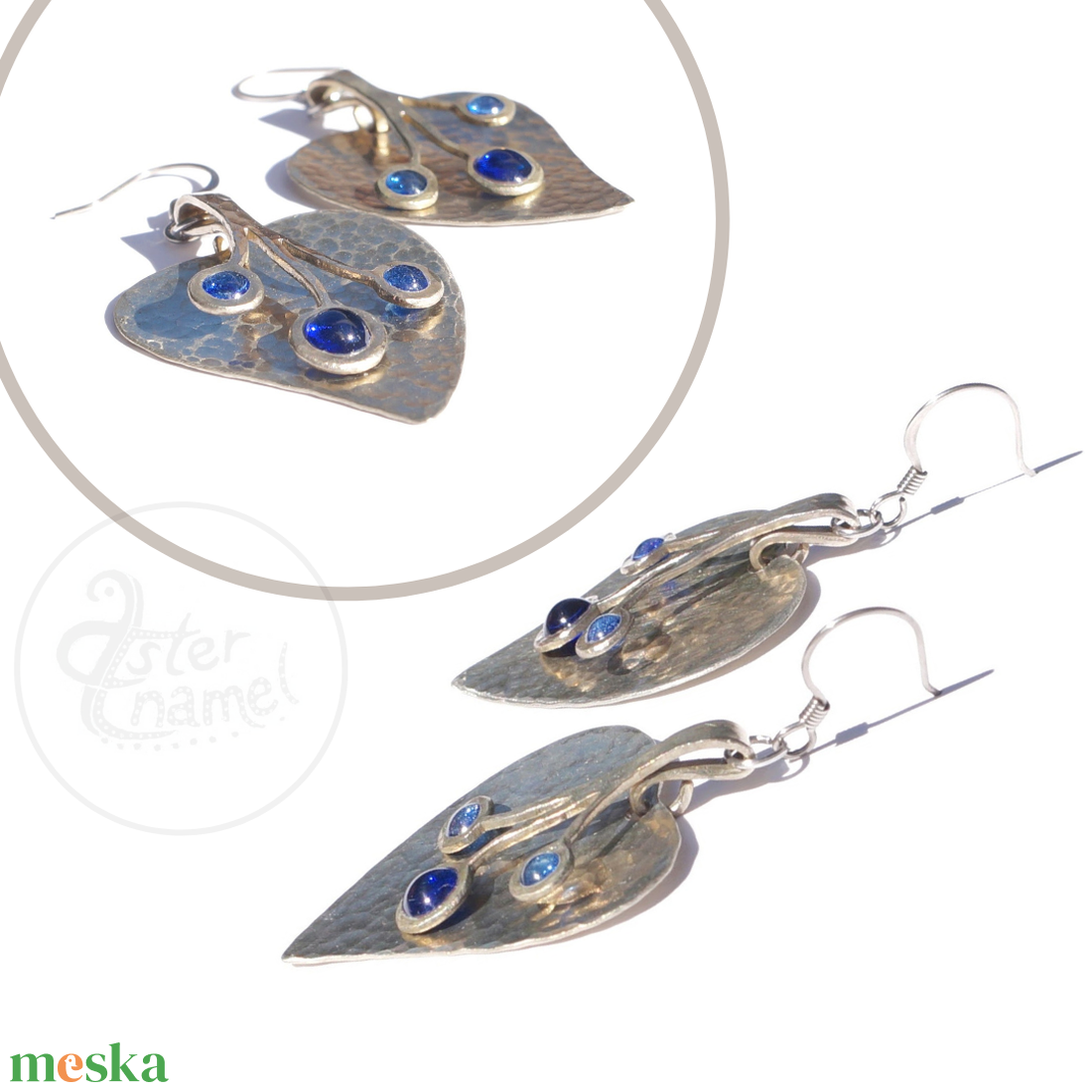 Sötétkék tűzzománcbogyós, levél alakú alpakka fülbevaló - ékszer - fülbevaló - lógó fülbevaló - Meska.hu Sötétkék tűzzománcbogyós, levél alakú alpakka fülbevaló - ékszer - fülbevaló - lógó fülbevaló - Meska.hu