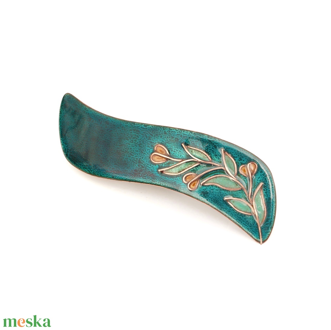 Virágszálas tengerzöld tűzzománc hajcsat - ruha & divat - hajdísz & hajcsat - hajcsat & hajtű - Meska.hu