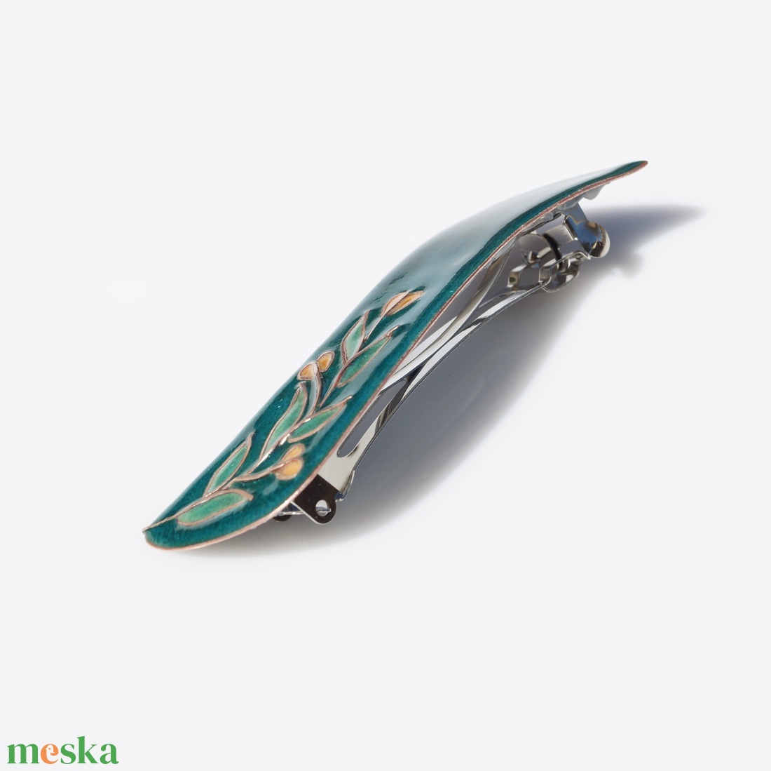 Virágszálas tengerzöld tűzzománc hajcsat - ruha & divat - hajdísz & hajcsat - hajcsat & hajtű - Meska.hu