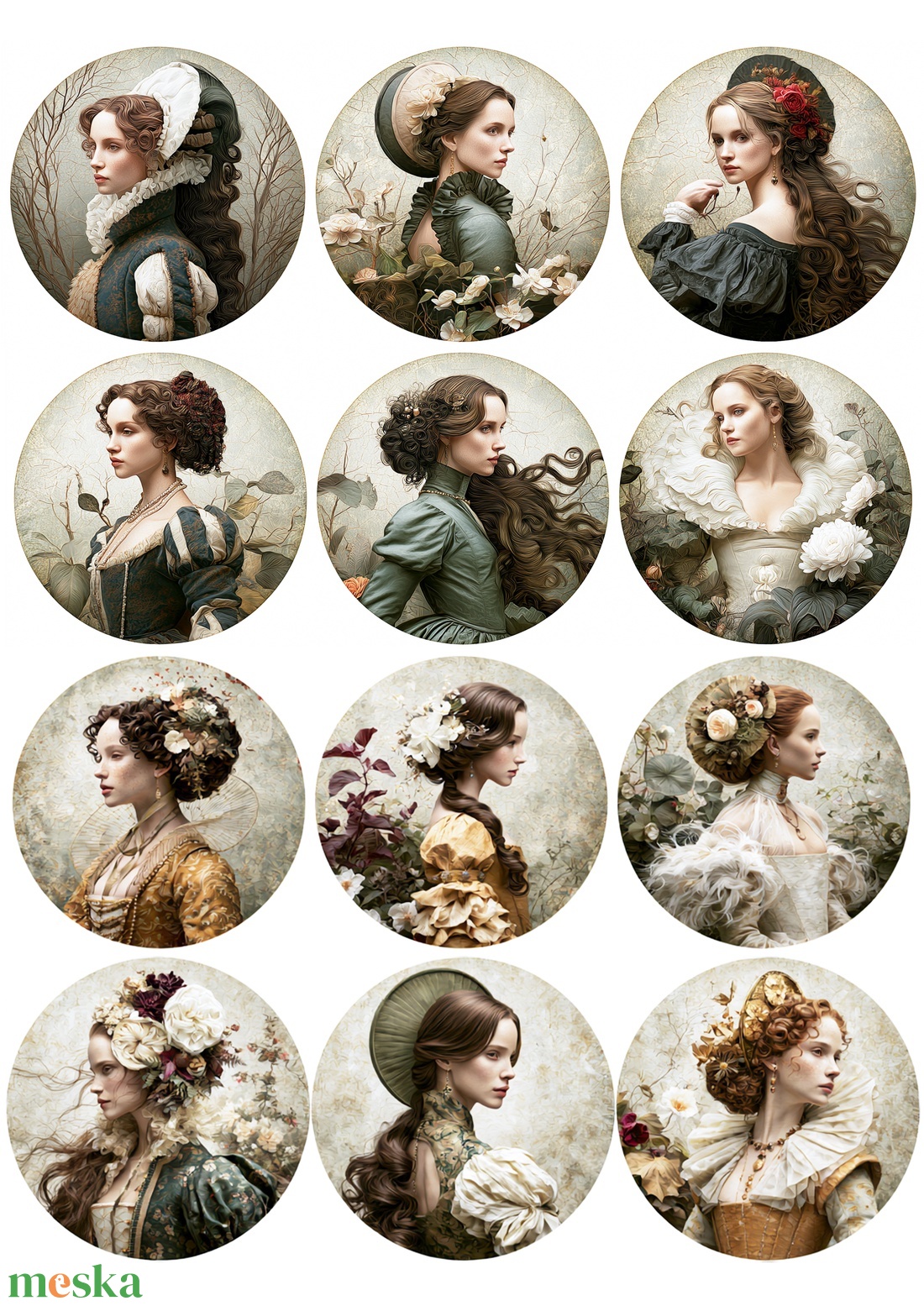 A4-es rizspapír Echoes from Royal Gardens (A, E) - fine art portrait rizspapír, A4-es dekupázs rizspapír - kellékek & szerszámok - papír - decoupage papír - Meska.hu
