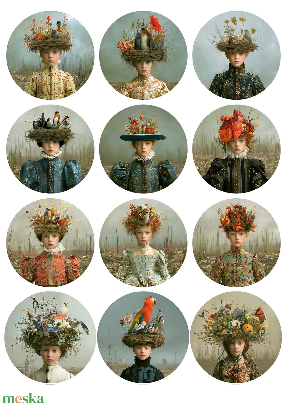 Nature Crown Portraits (C) � Botanikus fantázia-mintás rizspapír, decoupage rizspapír, A4-es rizspapír decoupage-hoz - kellékek & szerszámok - papír - decoupage papír - Meska.hu