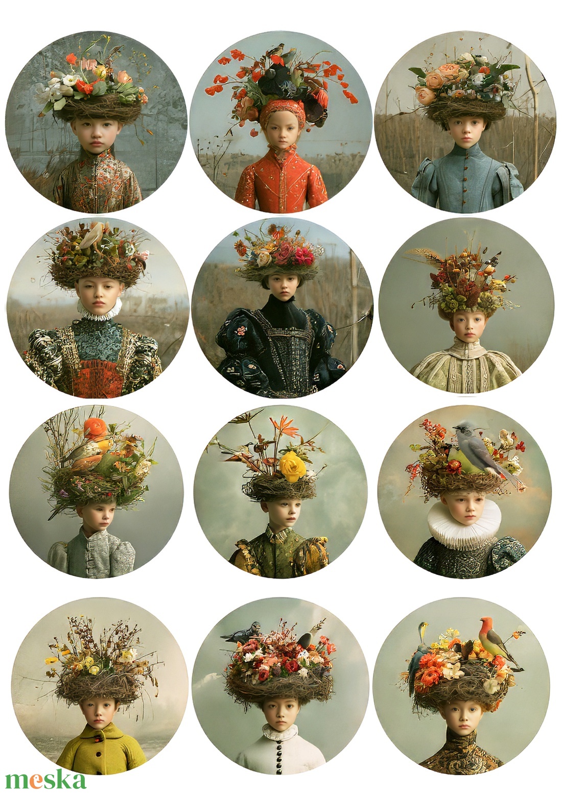 Nature Crown Portraits (D) � Botanikus fantázia-mintás rizspapír, decoupage rizspapír, A4-es rizspapír decoupage-hoz - kellékek & szerszámok - papír - decoupage papír - Meska.hu