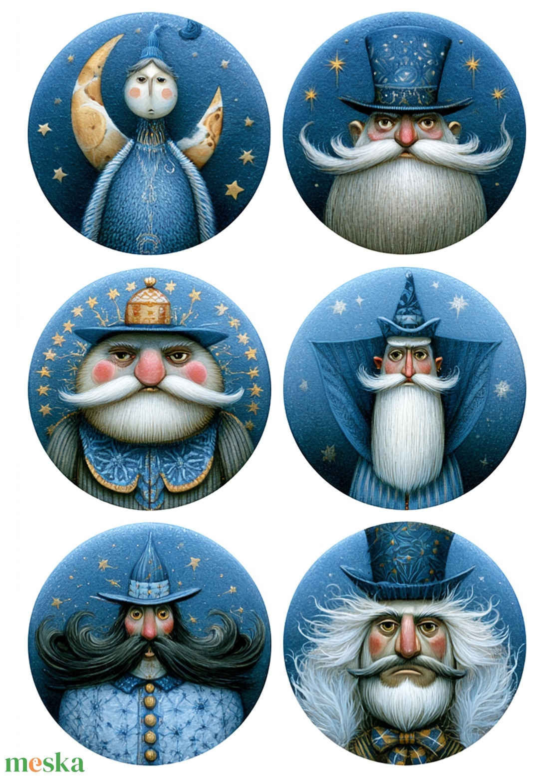 Crăciun albastru (2) � Hârtie de orez cu portrete fantezie, hârtie de orez decupaj A4 - kellékek & szerszámok - papír - decoupage papír - Meska.hu