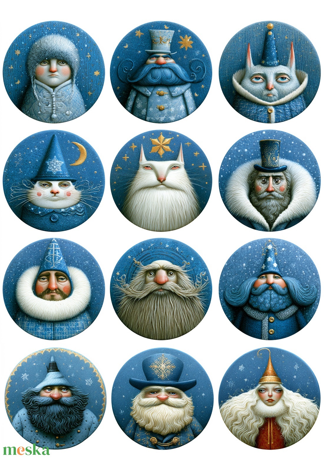Crăciun albastru (2) � Hârtie de orez cu portrete fantezie, hârtie de orez decupaj A4 - kellékek & szerszámok - papír - decoupage papír - Meska.hu
