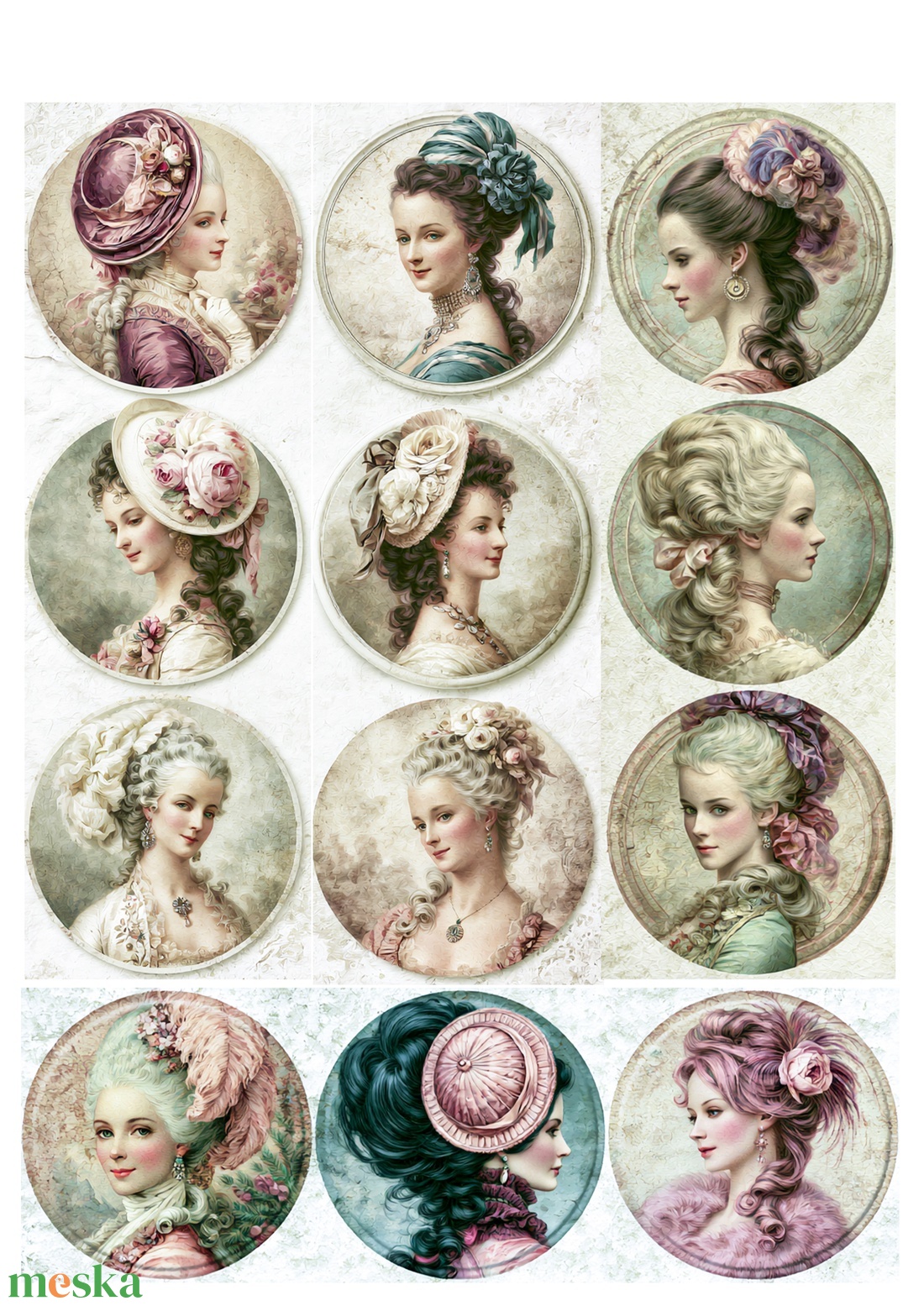 Portrete Aristocrate (B) � Rice paper decoupage with vintage portraits, Hârtie de orez A4 pentru decoupage - kellékek & szerszámok - papír - decoupage papír - Meska.hu