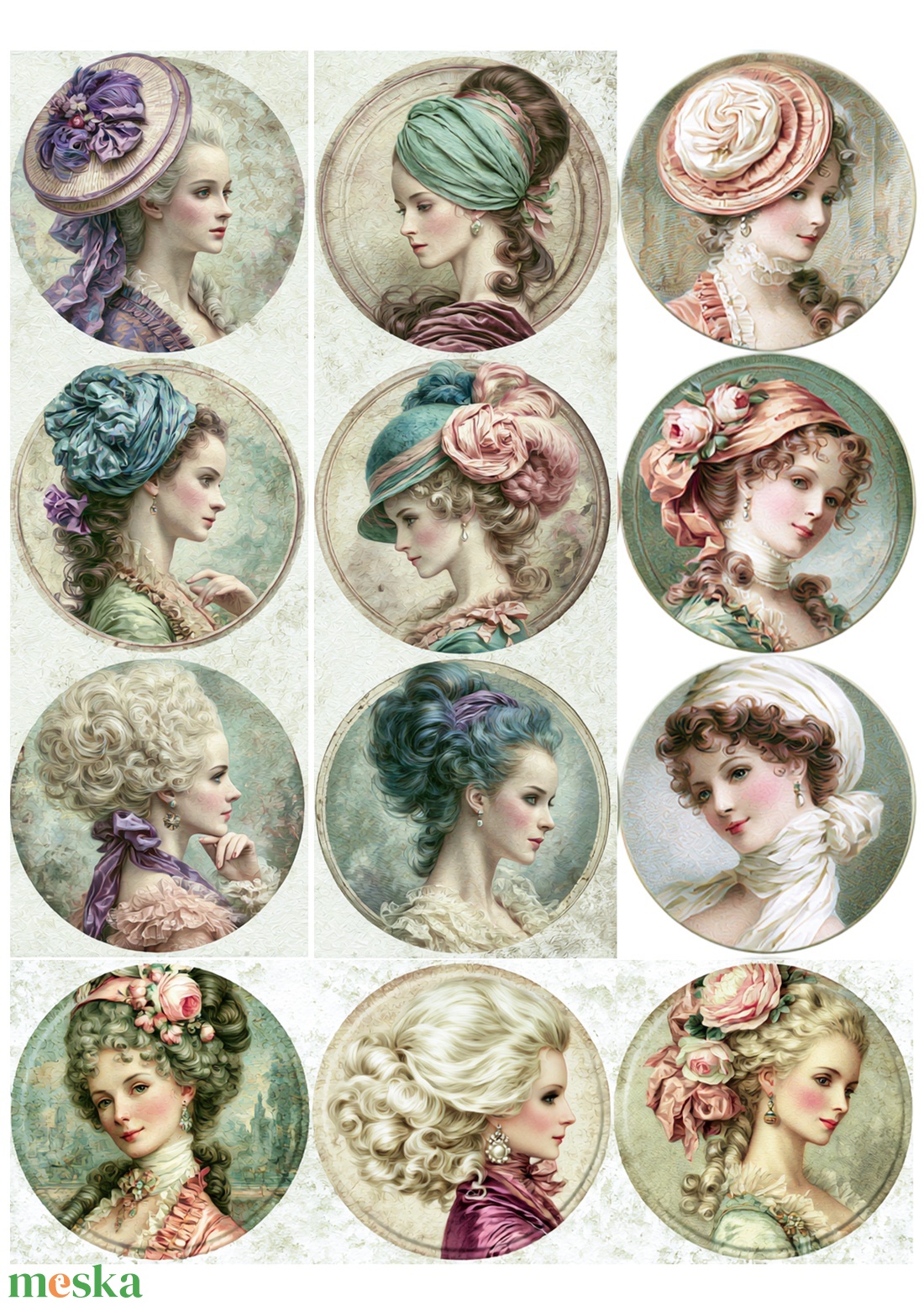 Portrete Aristocrate (C) � Decoupage din hârtie de orez cu portrete de epocă, Hârtie de orez A4 pentru decoupage - kellékek & szerszámok - papír - decoupage papír - Meska.hu