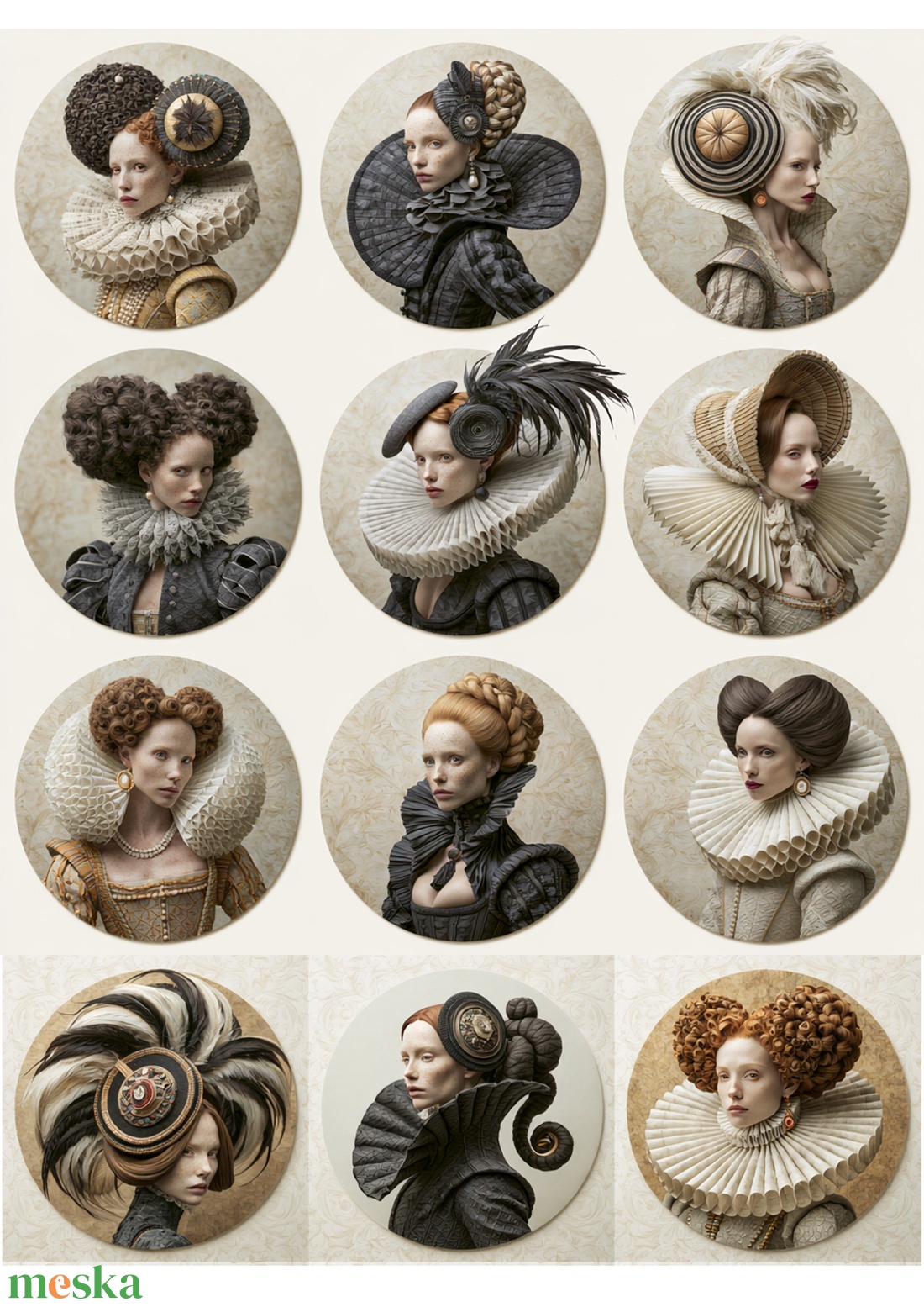 Portrete Belle Epoque (D) - Hartie de orez Fantasy, Hartie de orez decoupage A4 - kellékek & szerszámok - papír - decoupage papír - Meska.hu