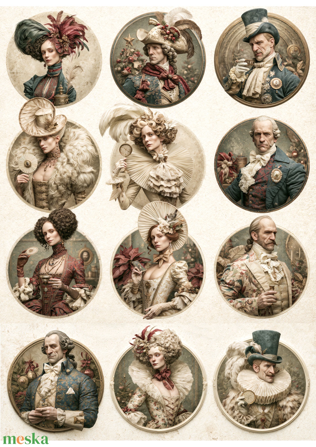 Cabinet of Curiosities (E) � Rizspapírra nyomtatott arisztokrata portrék, A4-es decoupage rizspapír - kellékek & szerszámok - papír - decoupage papír - Meska.hu