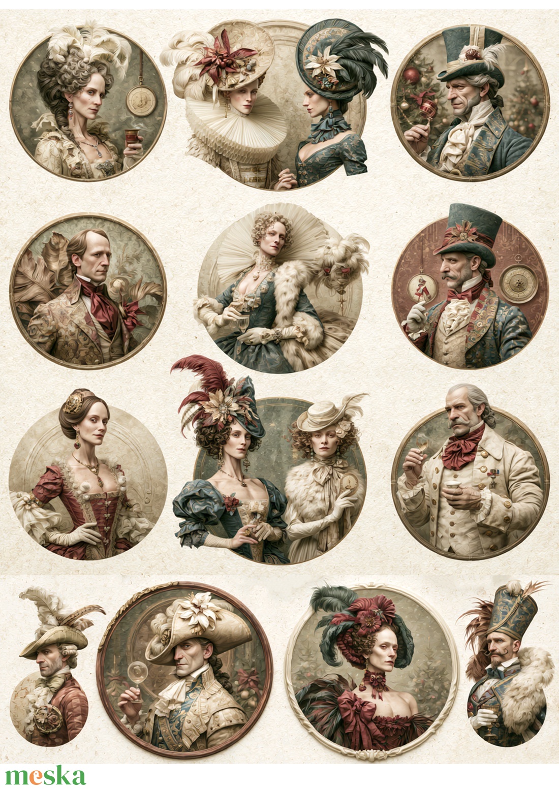 Cabinet of Curiosities (F) � Rizspapírra nyomtatott arisztokrata portrék, A4-es decoupage rizspapír - kellékek & szerszámok - papír - decoupage papír - Meska.hu