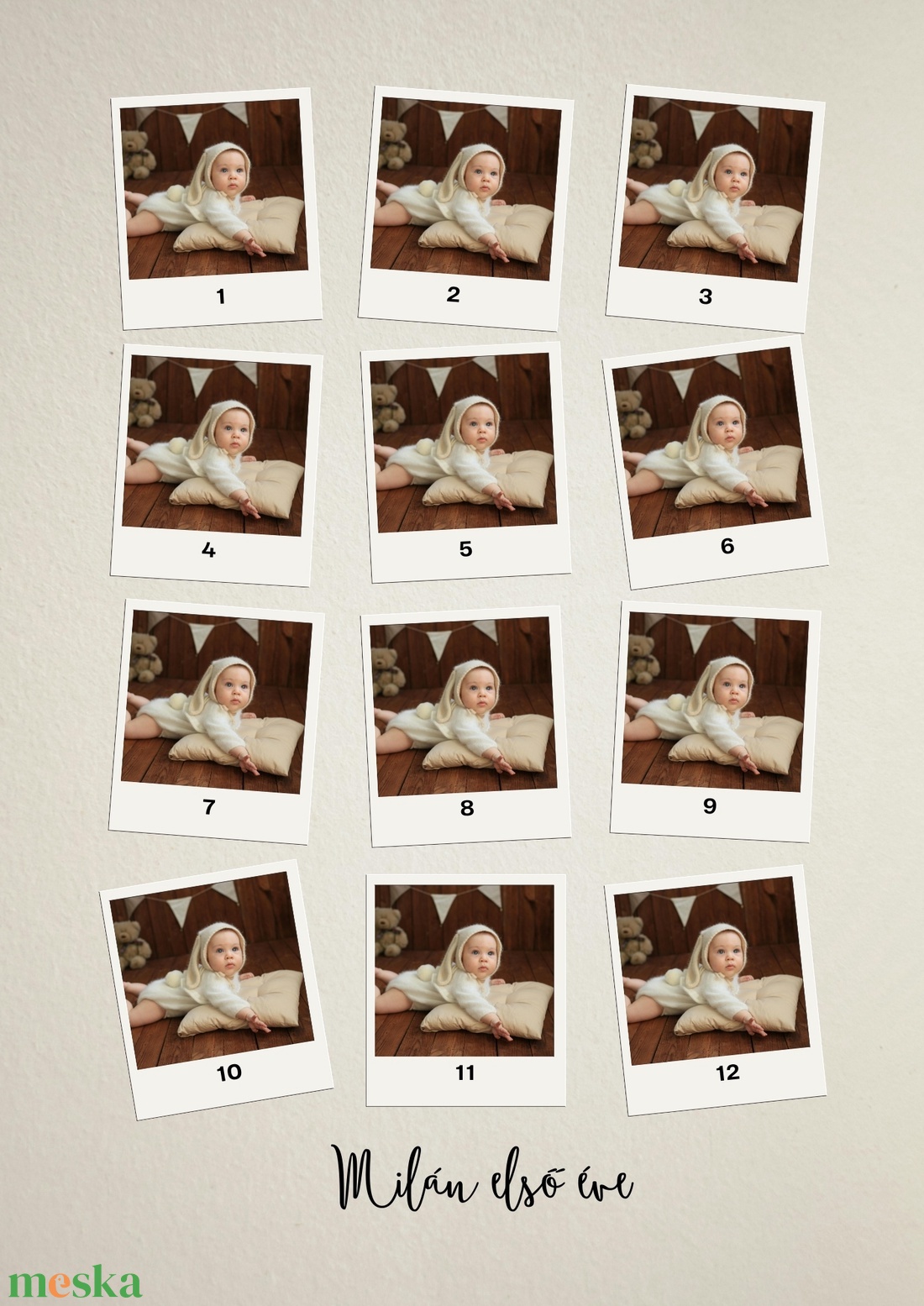 Baba első 12 hónapja  személyre szabott fotókollázs - otthon & életmód - dekoráció - kép & falikép - mozaik kép - Meska.hu