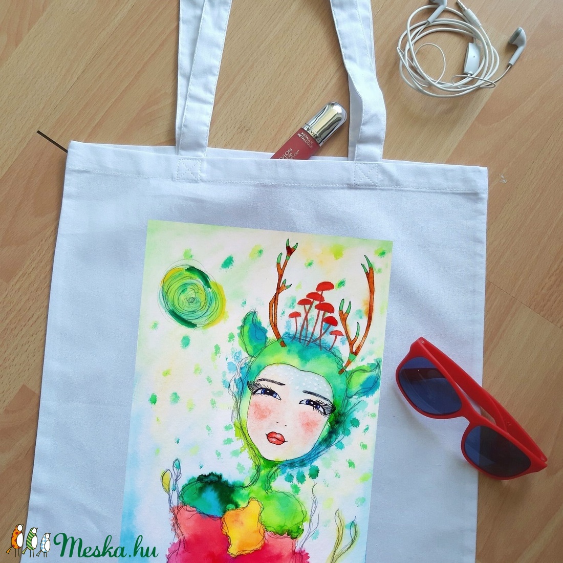 Karácsonyi vászontáska, fehér- A Vén Erdő Őre - táska & tok - bevásárlás & shopper táska - shopper, textiltáska, szatyor - Meska.hu