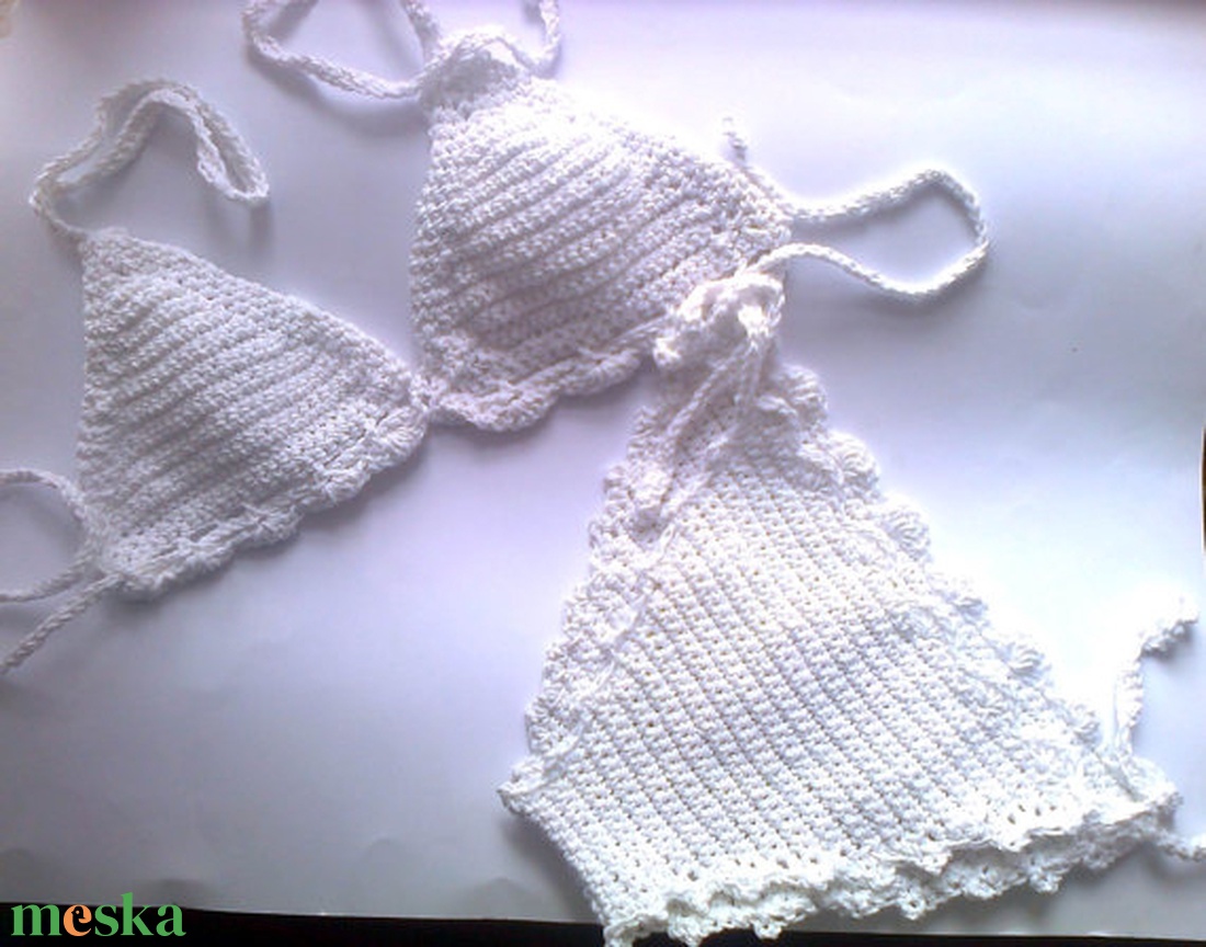 Horgolt fehér bikini - ruha & divat - női ruha - fürdőruha & fehérnemű - Meska.hu