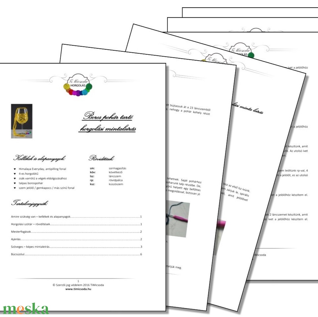 Borospohár tartó - horgolási minta PDF formátumban - diy (csináld magad) - szabásminta, útmutató - horgolási minta - Meska.hu