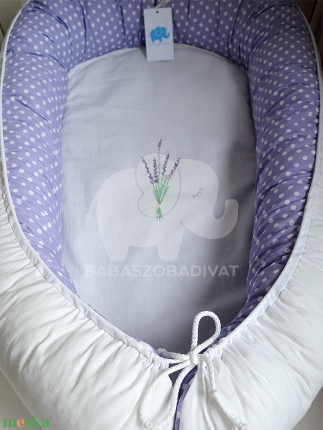 Levendula, lila, egyedi hímzéses babafészek - otthon & életmód - babaszoba, gyerekszoba - babaszoba, gyerekszoba - Meska.hu