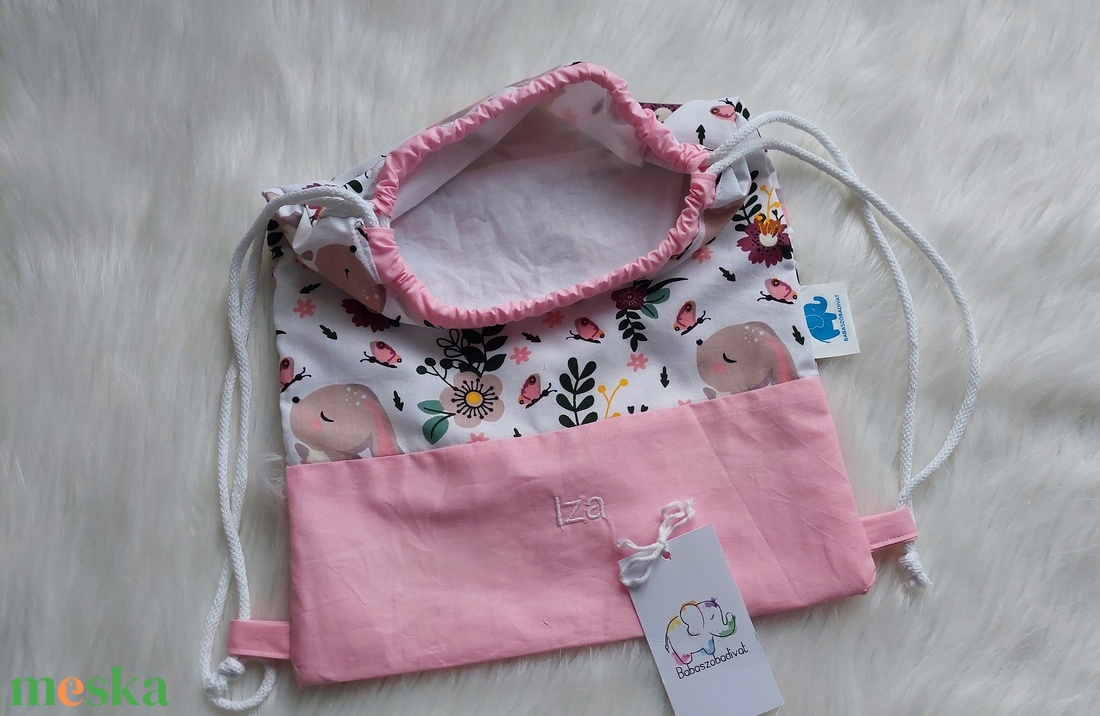  Nyuszis, virágos, ovis zsákszett - játék & sport - ovis felszerelés - ovis zsák - Meska.hu