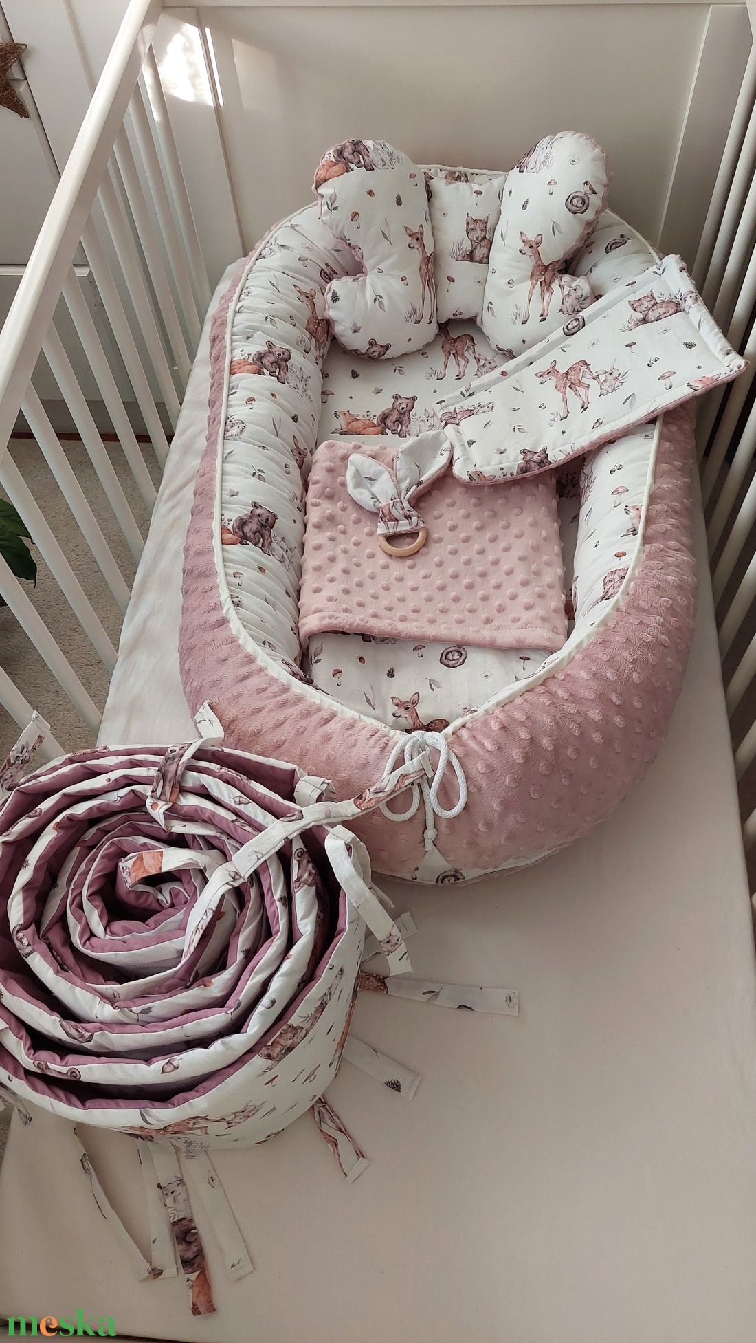 Pasztellmályva erdei állatok, XL-es babaszoba szett - baba - mama - babaágyneműk - babafészek - Meska.hu
