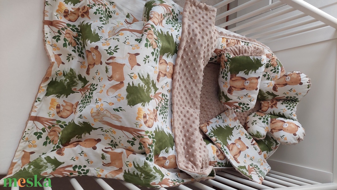 Erdei állatok, középbézs, XL-es babafészek szett - baba - mama - babaágyneműk - babafészek - Meska.hu