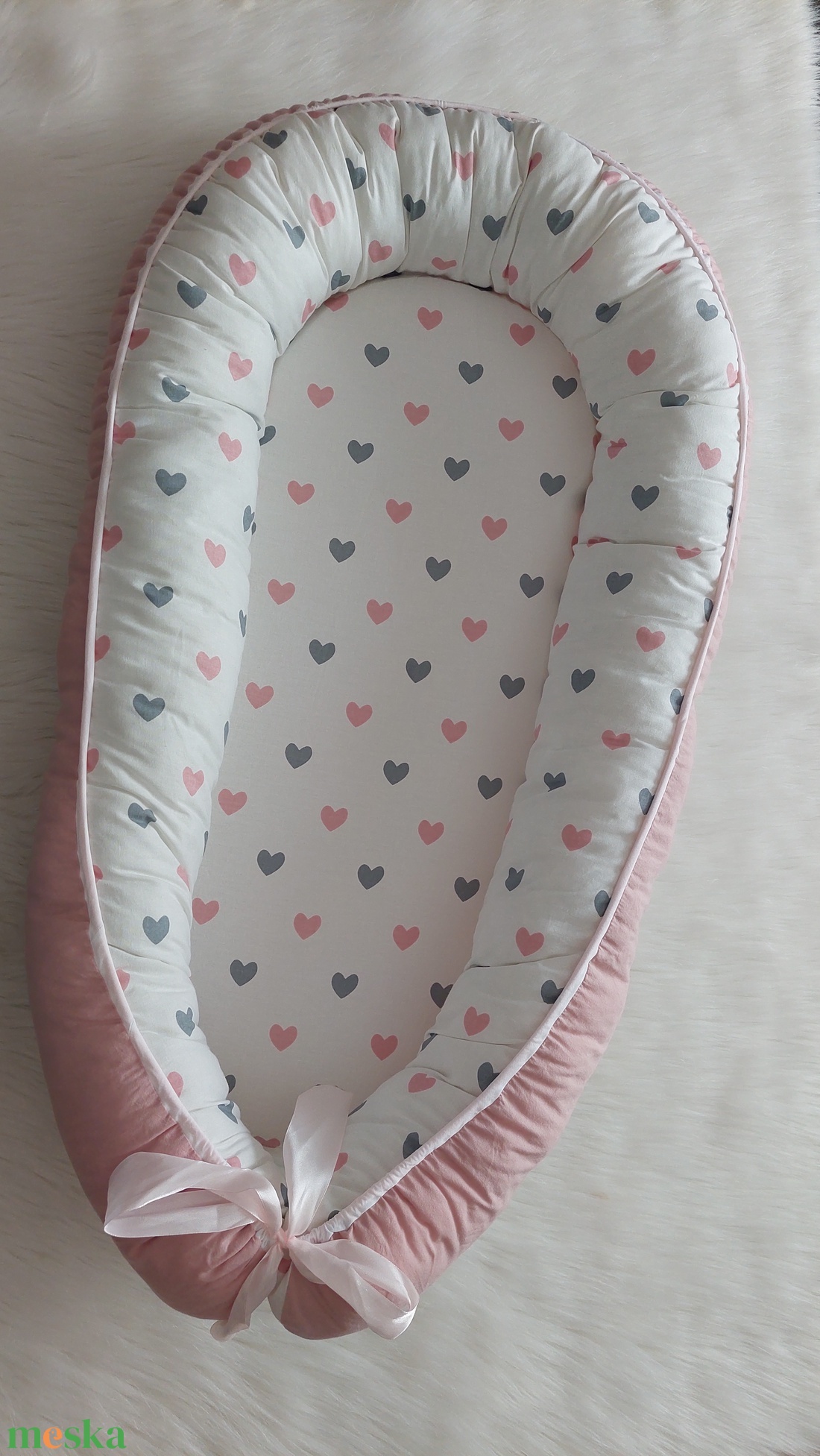 Pasztellmályva, szíves babafészek szett - baba - mama - baba ágynemű - babafészek - Meska.hu