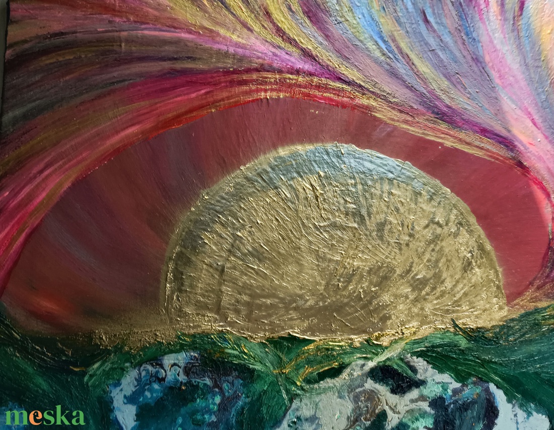 VeniceBeach/ Lemenő nap a tenger mögött - olaj akril fúziós festmény  - művészet - festmény - festmény vegyes technika - Meska.hu