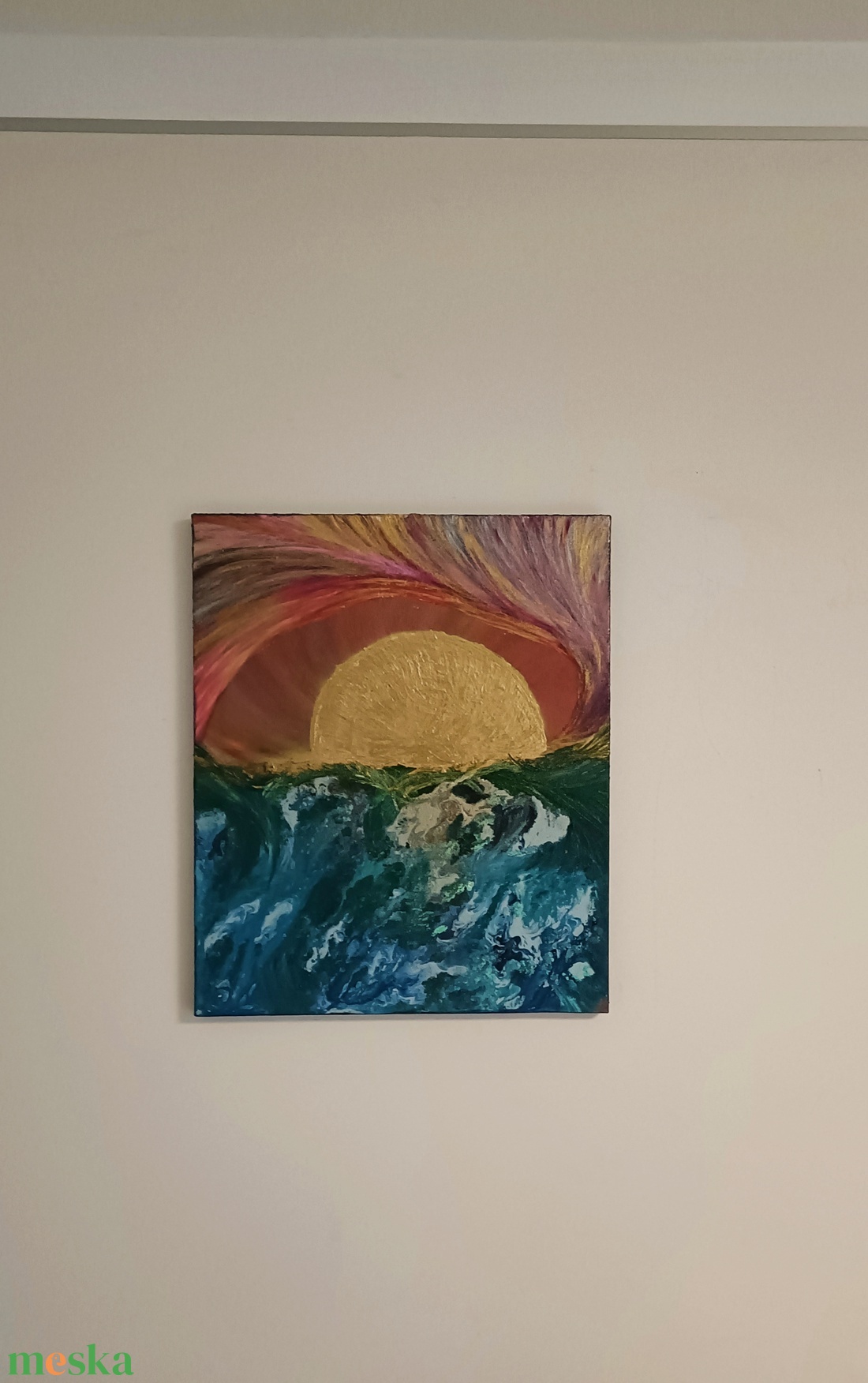 VeniceBeach/ Lemenő nap a tenger mögött - olaj akril fúziós festmény  - művészet - festmény - festmény vegyes technika - Meska.hu
