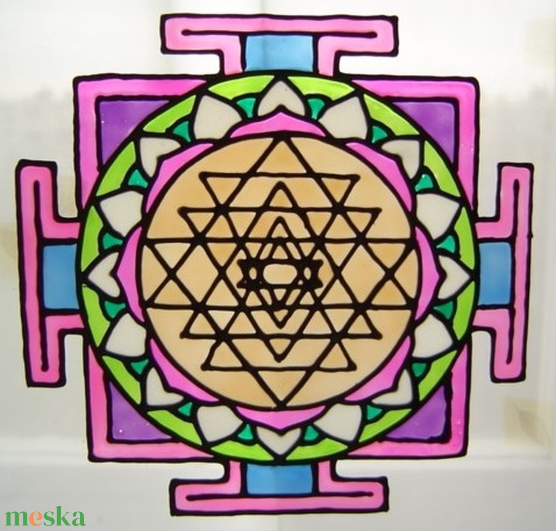Szakrális ablakdísz, üvegmatrica, SRI YANTRA II. - otthon & életmód - dekoráció - ajtó- és ablak dekoráció - ablakdísz - Meska.hu