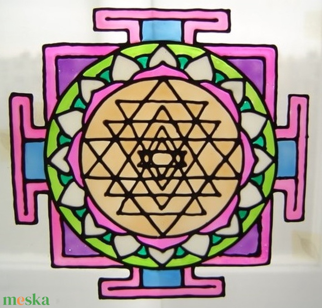 Szakrális ablakdísz, üvegmatrica, SRI YANTRA II. - otthon & lakás - dekoráció - ajtó- és ablak dekoráció - ablakdísz - Meska.hu