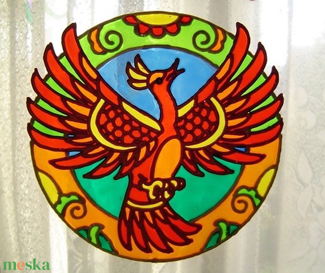 FENG SHUI ablakdísz, üvegmatrica, FŐNIXMADÁR - otthon & életmód - dekoráció - ajtó- és ablak dekoráció - ablakdísz - Meska.hu