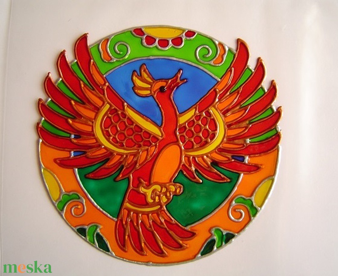 FENG SHUI ablakdísz, üvegmatrica, FŐNIXMADÁR - otthon & életmód - dekoráció - ajtó- és ablak dekoráció - ablakdísz - Meska.hu