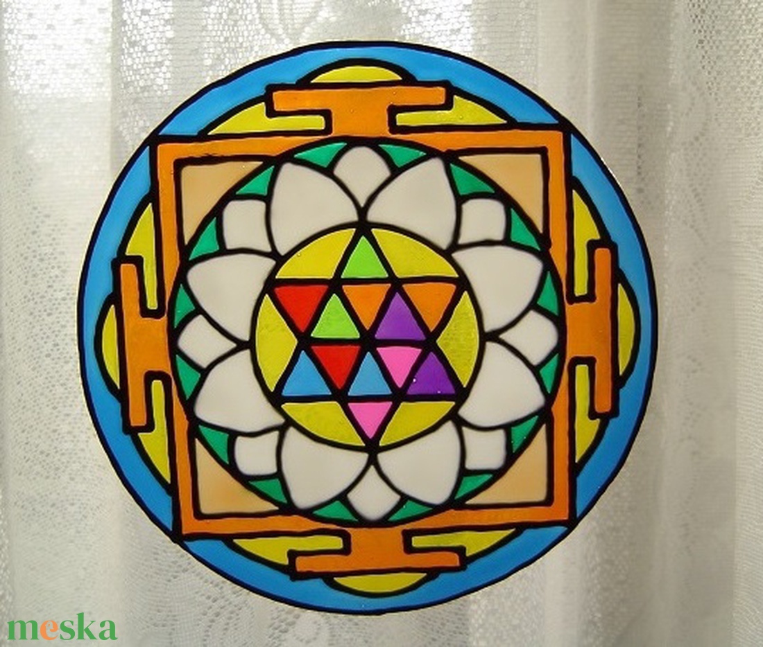 Szakrális ablakdísz, üvegmatrica, SRI YANTRA - otthon & életmód - dekoráció - ajtó- és ablak dekoráció - ablakdísz - Meska.hu