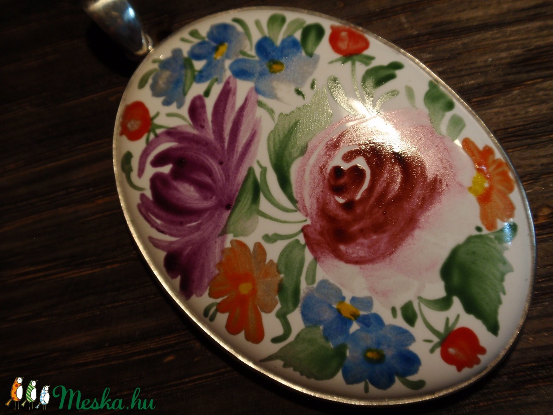Mandala festett porcelán medál ezüst - ékszer - nyaklánc - medál - Meska.hu