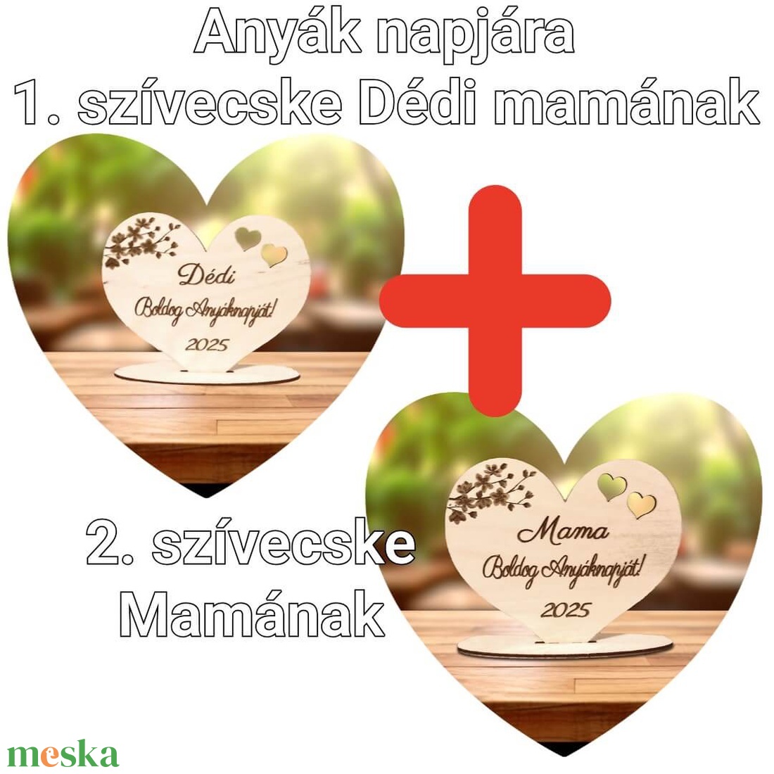 Dédinek és Mamának szív alakú talpas dísz - otthon & életmód - dekoráció - asztal és polc dekoráció - asztaldísz - Meska.hu