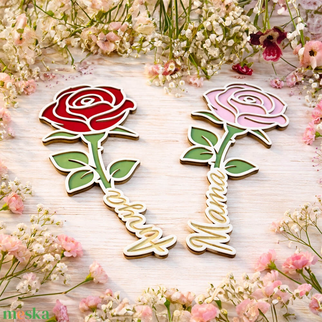 Anyának és Mamának festett rózsa fából - otthon & életmód - dekoráció - asztal és polc dekoráció - asztaldísz - Meska.hu