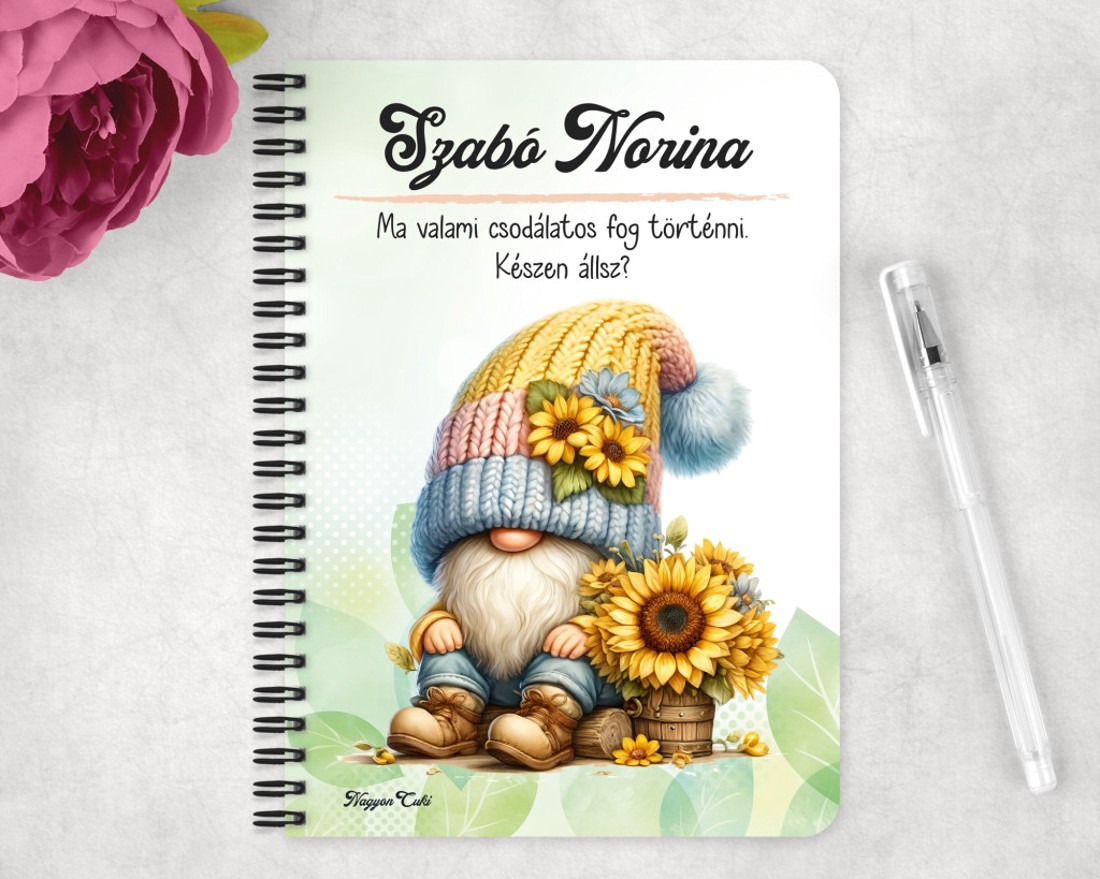 Személyre szabható - Kedves kis napraforgós manó mintás A5-ös füzet - otthon & életmód - papír, írószer - jegyzetfüzet & napló - Meska.hu