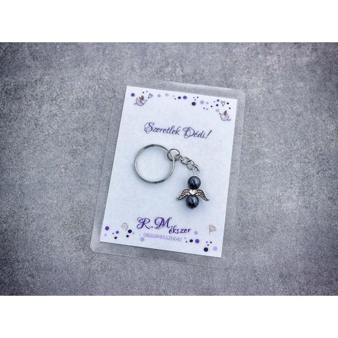 Szeretlek Dédi kulcstartó hematittal - táska & tok - kulcstartó & táskadísz - kulcstartó - Meska.hu