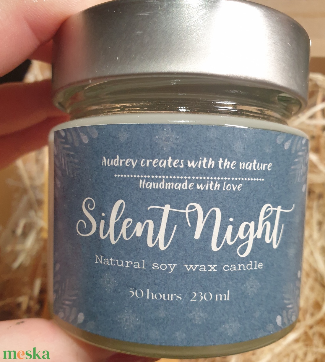 Karácsonyi ajándékdoboz, szójaviasz gyertya és hópihe alakú gyertya - karácsony - karácsonyi lakásdekoráció - karácsonyi illatgyertya, mécses - Meska.hu