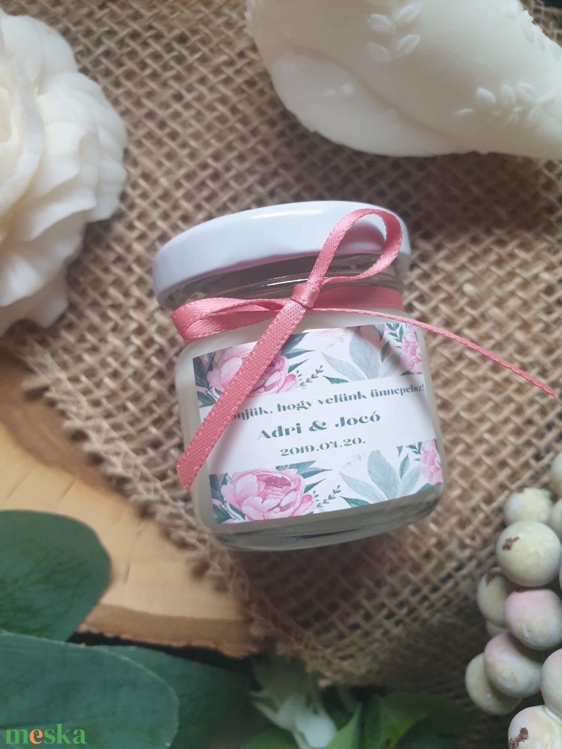 Köszönetajándék,szójaviasz gyertya,esküvő ültető, bazsarózsa illattal, 42ml - esküvő - dekoráció - gyertya & gyertyatartó - Meska.hu