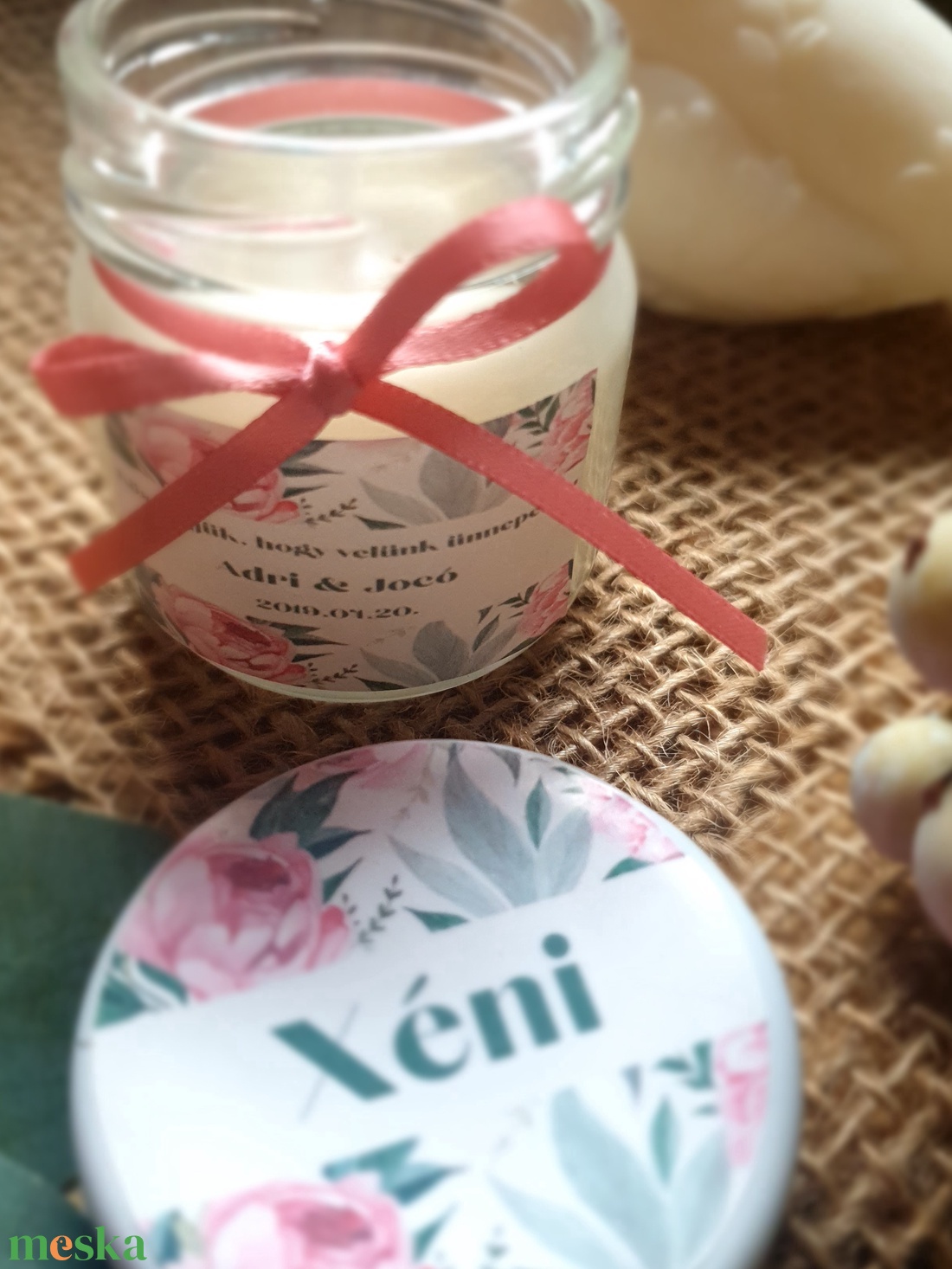 Köszönetajándék,szójaviasz gyertya,esküvő ültető, bazsarózsa illattal, 42ml - esküvő - dekoráció - gyertya & gyertyatartó - Meska.hu