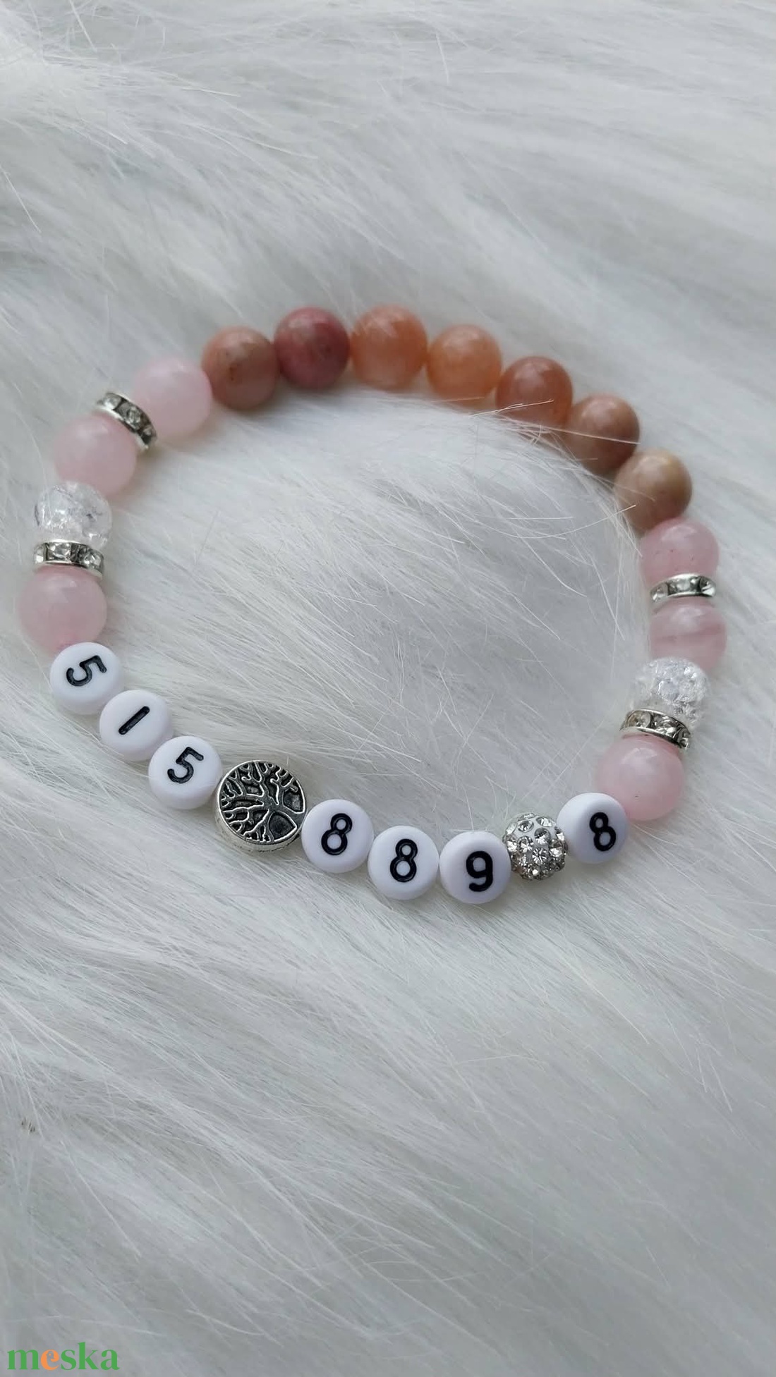 Rózsakvarc  szerelem bevonzása, Grabovoj számos ásvány karkötő.  - ékszer - karkötő - karkötő medállal - Meska.hu