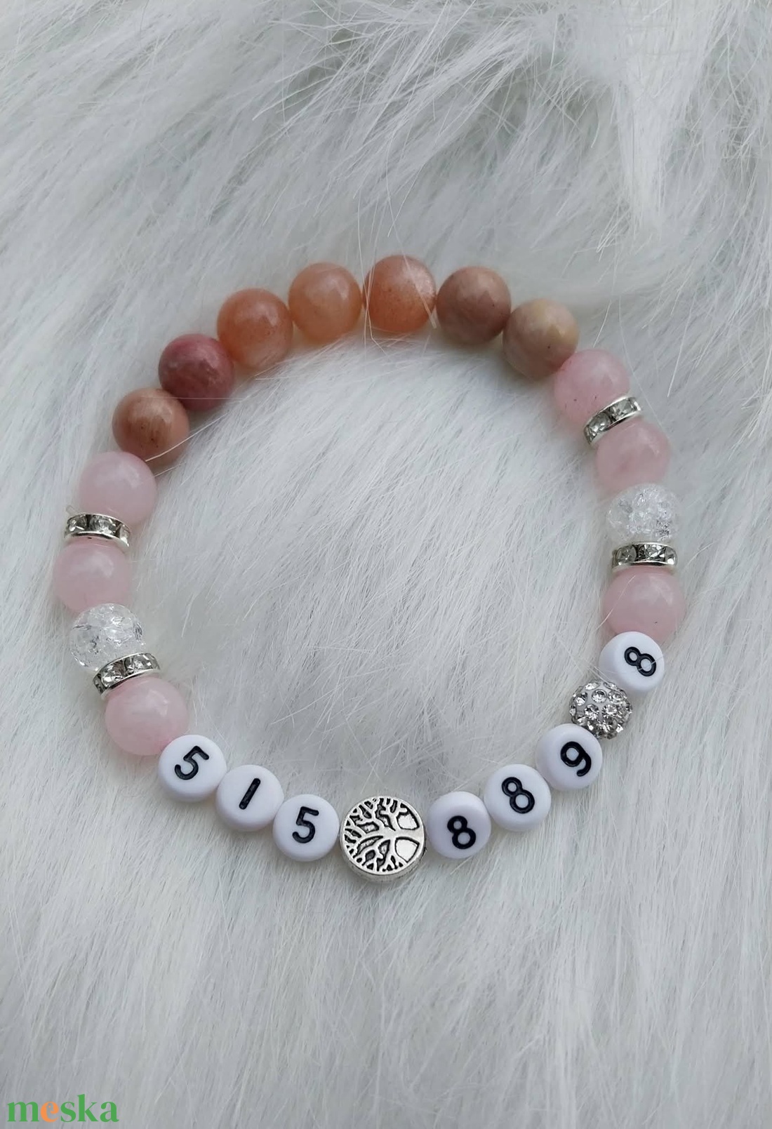 Rózsakvarc  szerelem bevonzása, Grabovoj számos ásvány karkötő.  - ékszer - karkötő - karkötő medállal - Meska.hu