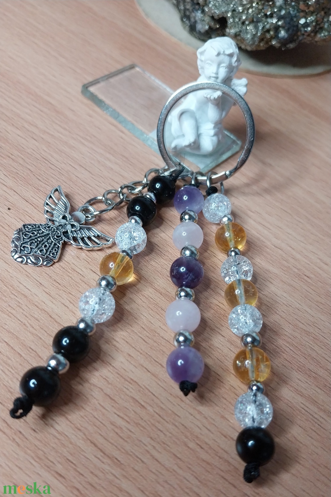  Nyilas horoszkóp  kulcstartó. Citrin, hegyikristály, ametiszt turmalin  - kellékek & szerszámok - ásvány alapanyag - ásványfüzér - Meska.hu