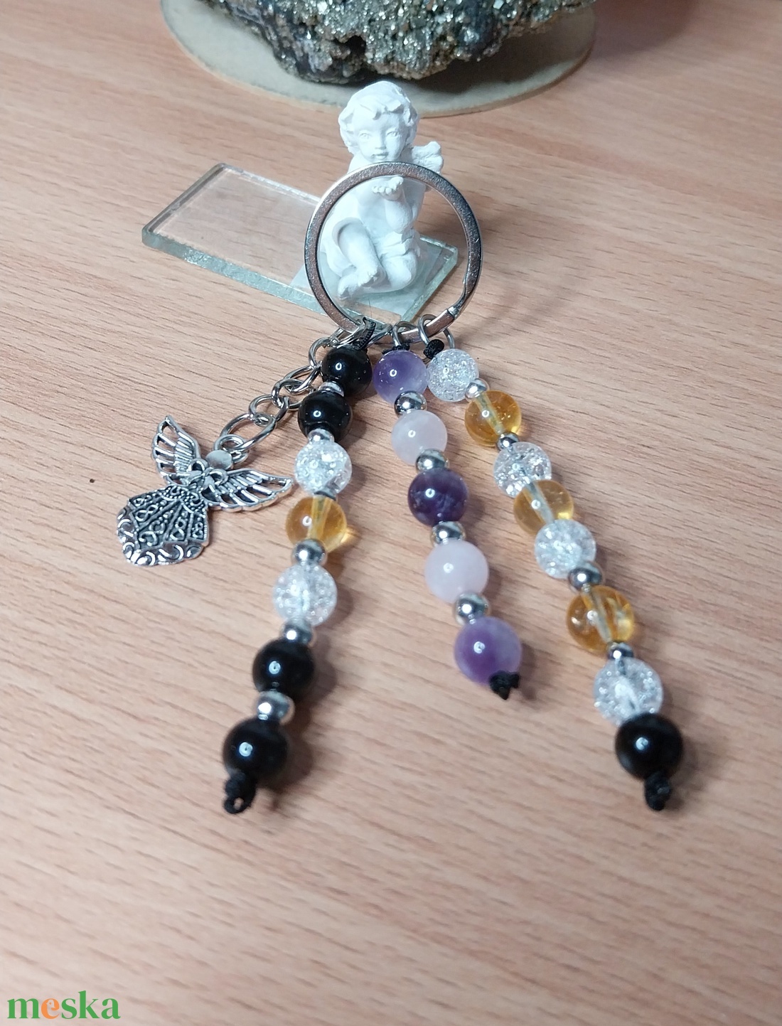  Nyilas horoszkóp  kulcstartó. Citrin, hegyikristály, ametiszt turmalin  - kellékek & szerszámok - ásvány alapanyag - ásványfüzér - Meska.hu