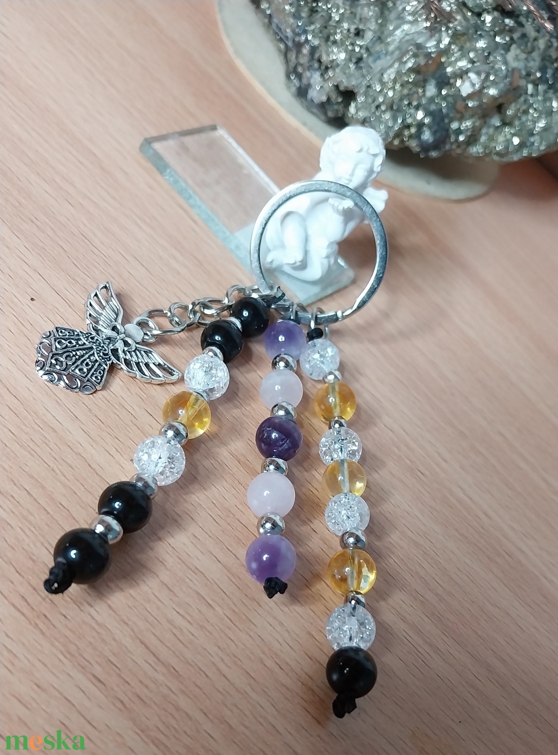  Nyilas horoszkóp  kulcstartó. Citrin, hegyikristály, ametiszt turmalin  - kellékek & szerszámok - ásvány alapanyag - ásványfüzér - Meska.hu