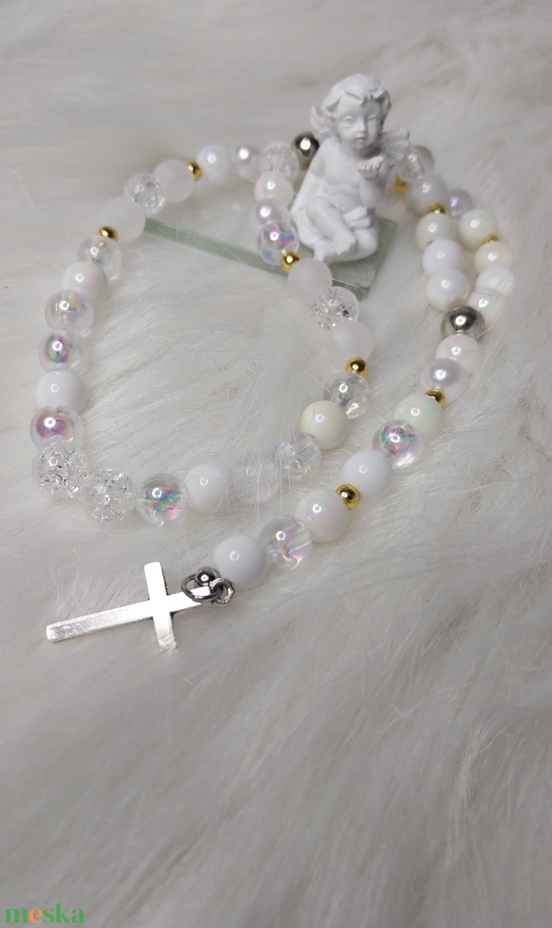 Fehér gyöngy rózsafüzér � angyali tisztaság és védelem.  - ékszer - nyaklánc - monogram & névnyaklánc - Meska.hu