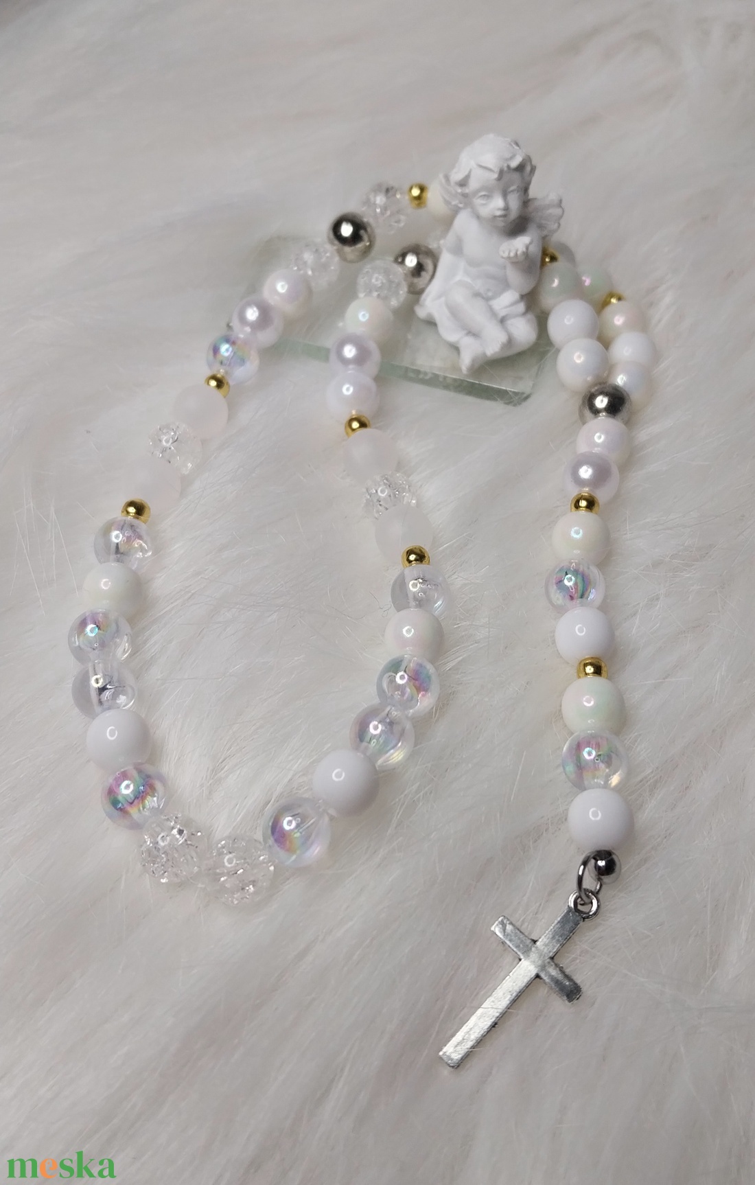 Fehér gyöngy rózsafüzér � angyali tisztaság és védelem.  - ékszer - nyaklánc - monogram & névnyaklánc - Meska.hu